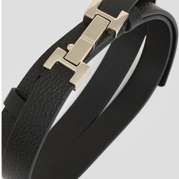 Reiss Hayley Square Hinge Black Leather Belt - Picture 1 of 8